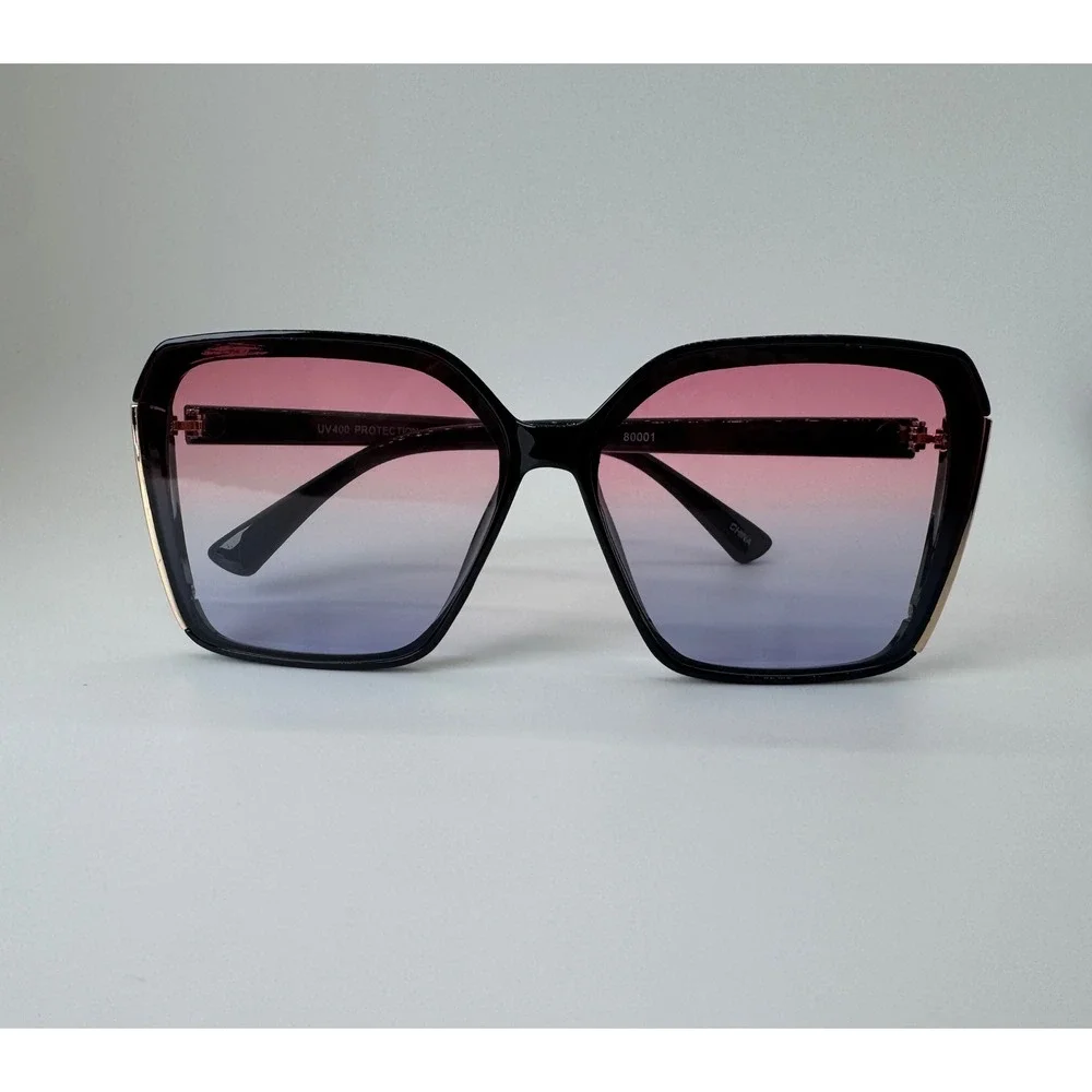 Womens Oversized Square Sunglasses Pink Purple Gradient Lens Gold Accent